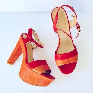 Stuart Weitzman Red and Orange Platform Heels